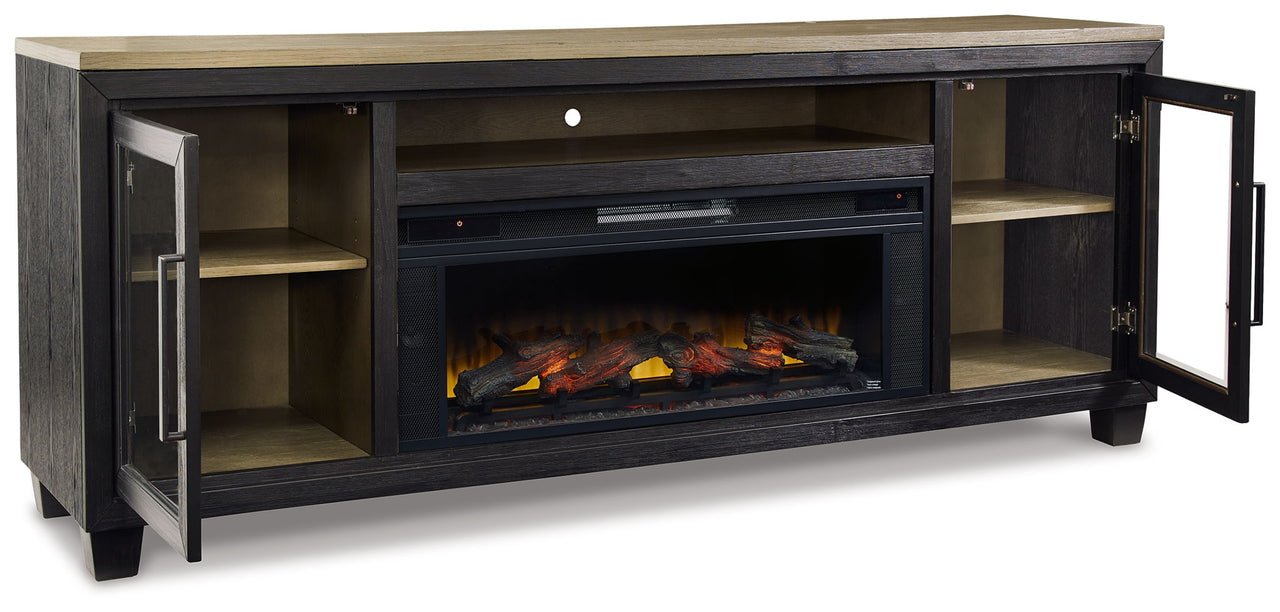Foyland - 83" TV Stand With Electric Infrared Fireplace Insert - Black / Brown