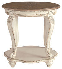 Realyn - Round End Table - White / Brown