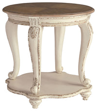 Realyn - Round End Table - White / Brown