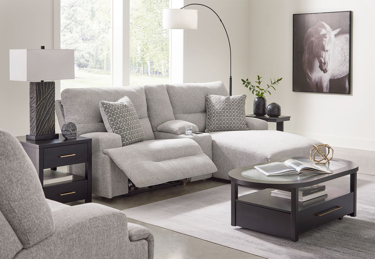 Acklen Place - 4 Pc. - 3-Piece Power Reclining Sectional Sofa With Raf Chaise, Wide Seat Power Recliner - Pewter