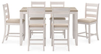 Skempton - Counter Height Dining Table and Bar Stools (Set of 7) - White / Light Brown