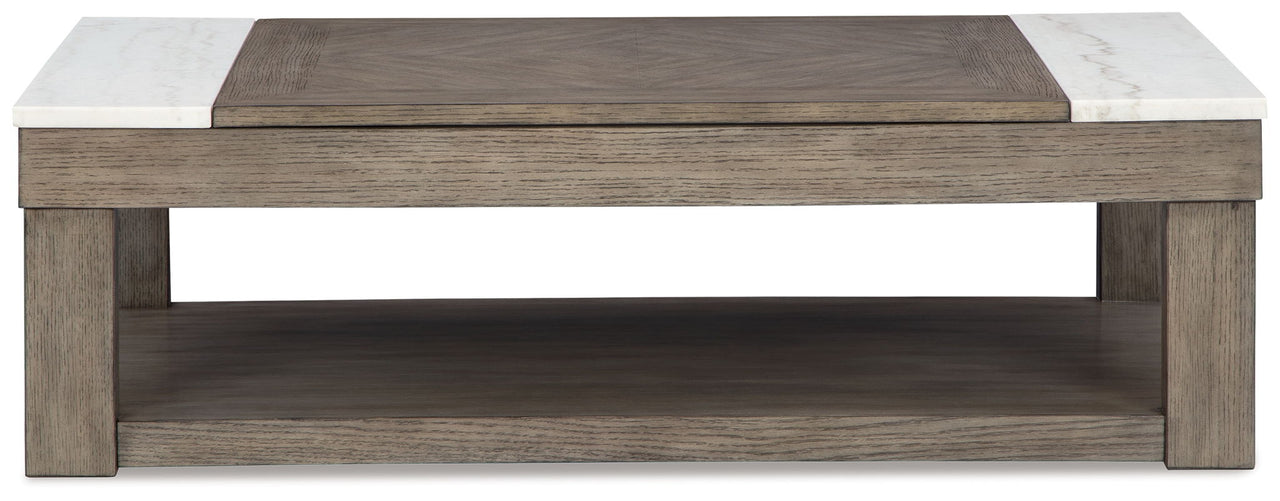 Loyaska - Lift Top Cocktail Table - Grayish Brown / White