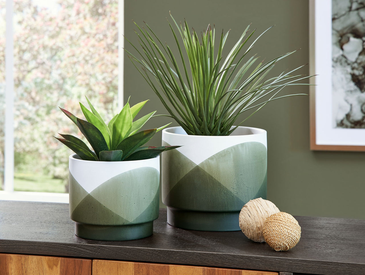 Ardenridge - Planter Set (Set of 2) - Green / White