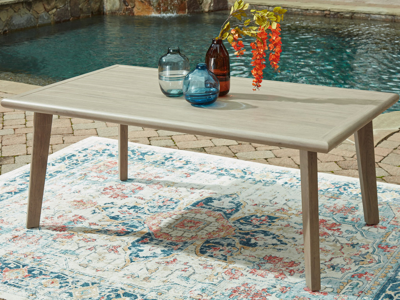 Cliff Trails - Rectangle Dining Table With Umbrella Option - Beige