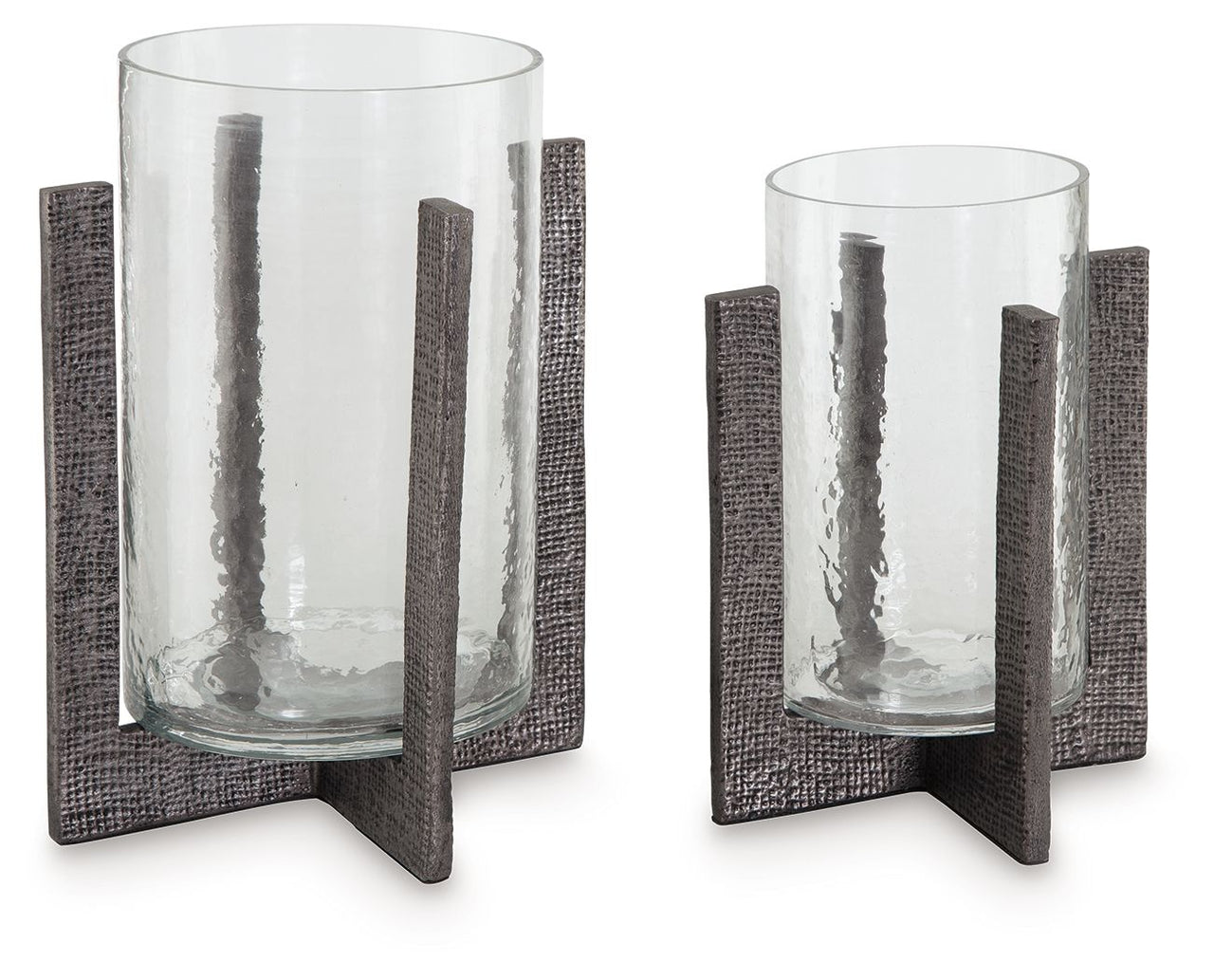 Garekton - Candle Holder Set (Set of 2) - Clear / Pewter Finish