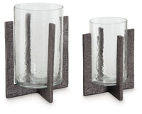 Garekton - Candle Holder Set (Set of 2) - Clear / Pewter Finish