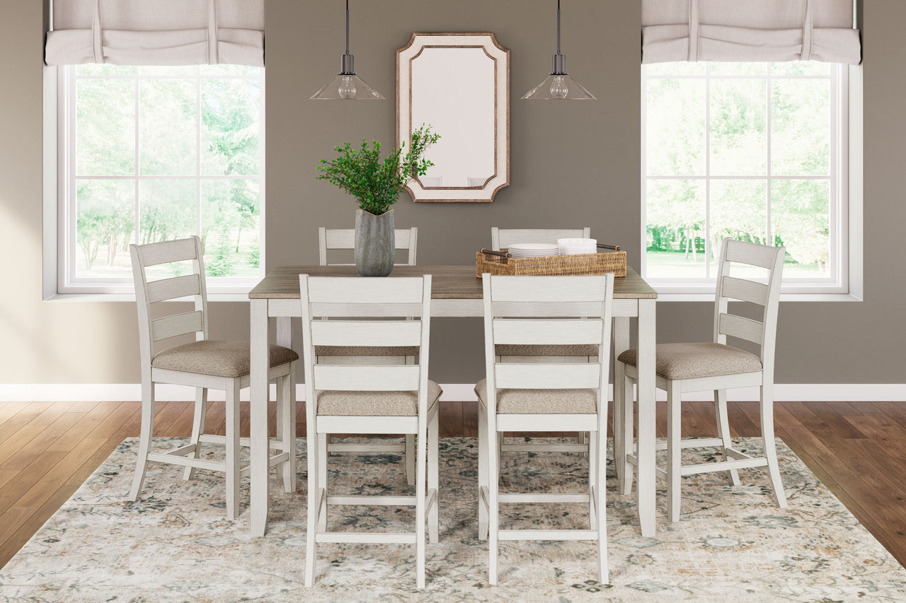 Skempton - Counter Height Dining Table and Bar Stools (Set of 7) - White / Light Brown
