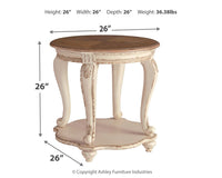 Realyn - Round End Table - White / Brown