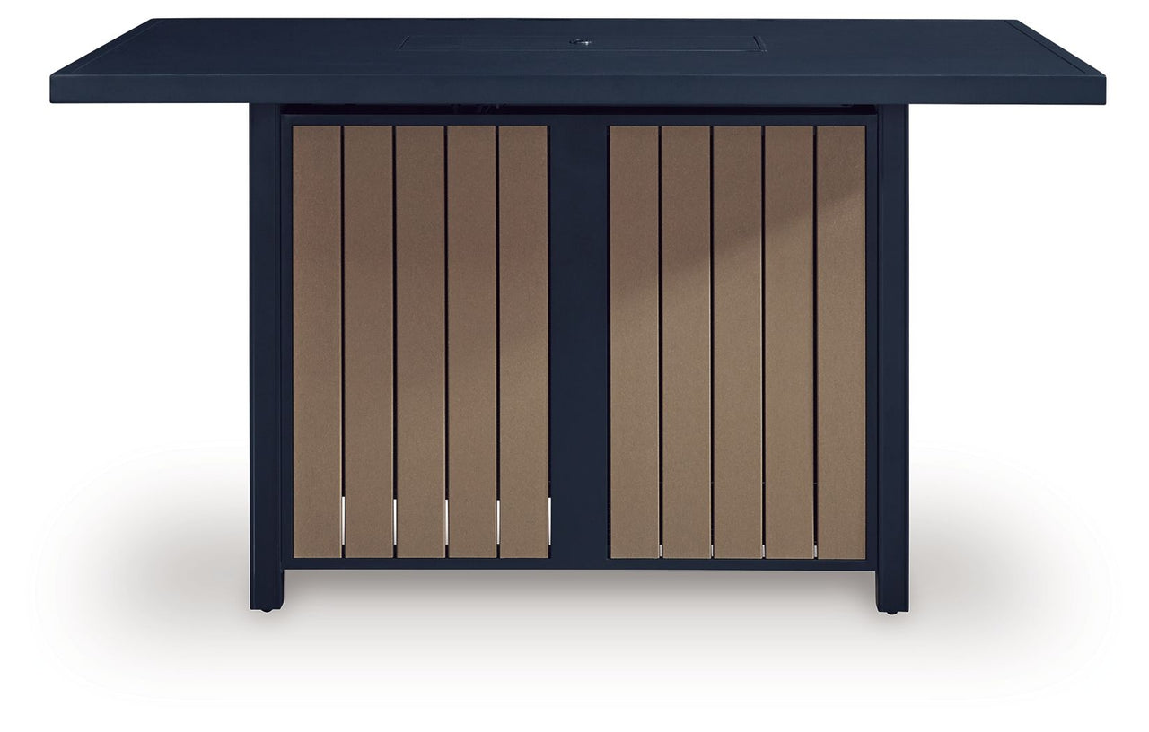 East Beach - Rectangular Bar Table With Fire Pit - Blue