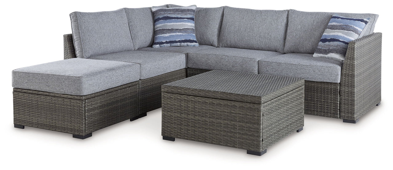 Petal Road - Loveseat Sectional, Ottoman, Table Set (Set of 4) - Gray