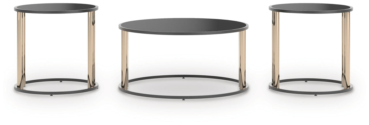 Hannerly - Occasional Table Set (Set of 3) - Black / Gold Finish