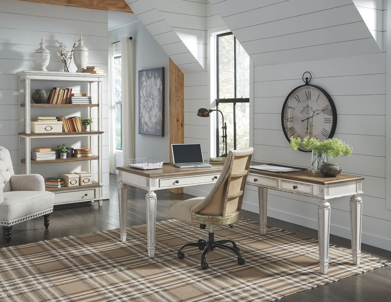 Realyn - Home Office L Shaped Desk - White / Brown